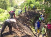 Wujud Polri Peduli, Bhabinkamtibmas Desa Nipa Gotong Royong Bersihkan Saluran Irigasi Bersama Warga